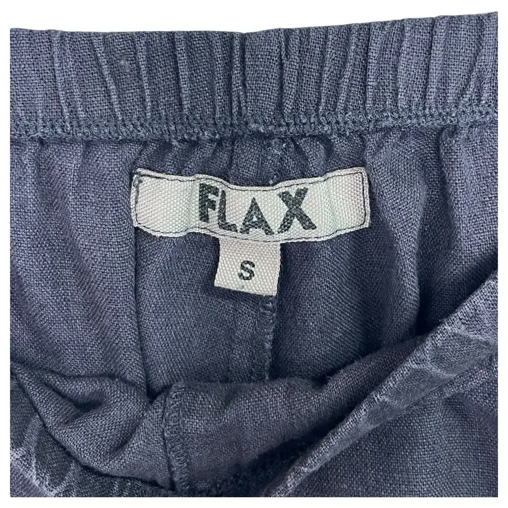 Flax Pants Womens Small Gray Linen Flood Wide Leg Cropped Lagenlook Cottage